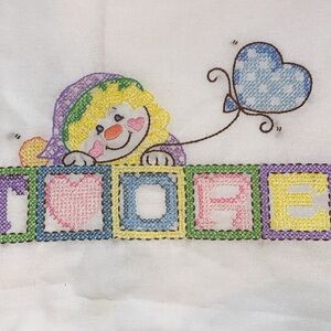 NWOT Homemade hand stitched sweet dreams large white linen baby blanket